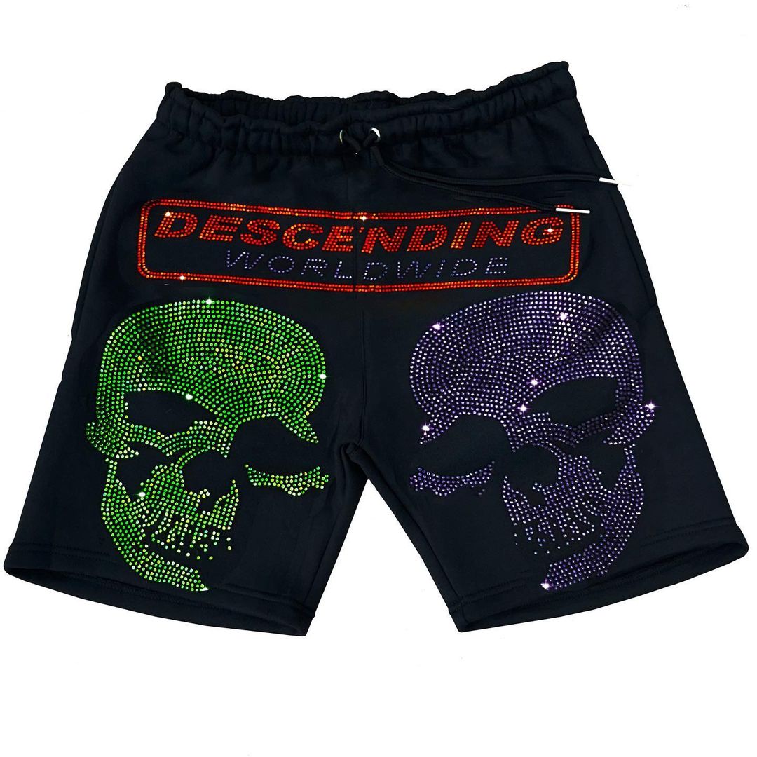 Dual Skull Rhinestone Shorts