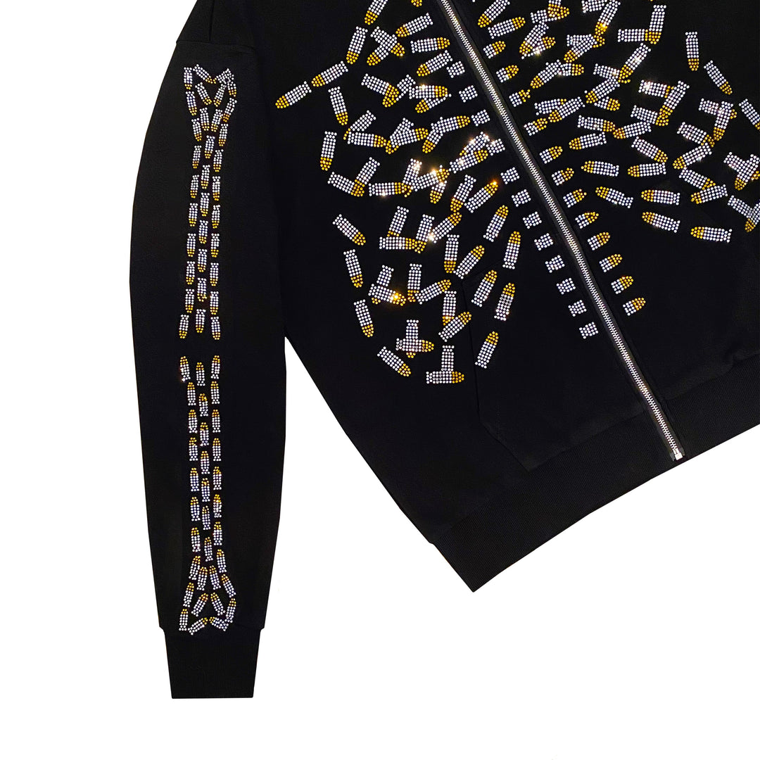 Rhinestone Skeleton Zip Up Hoodie