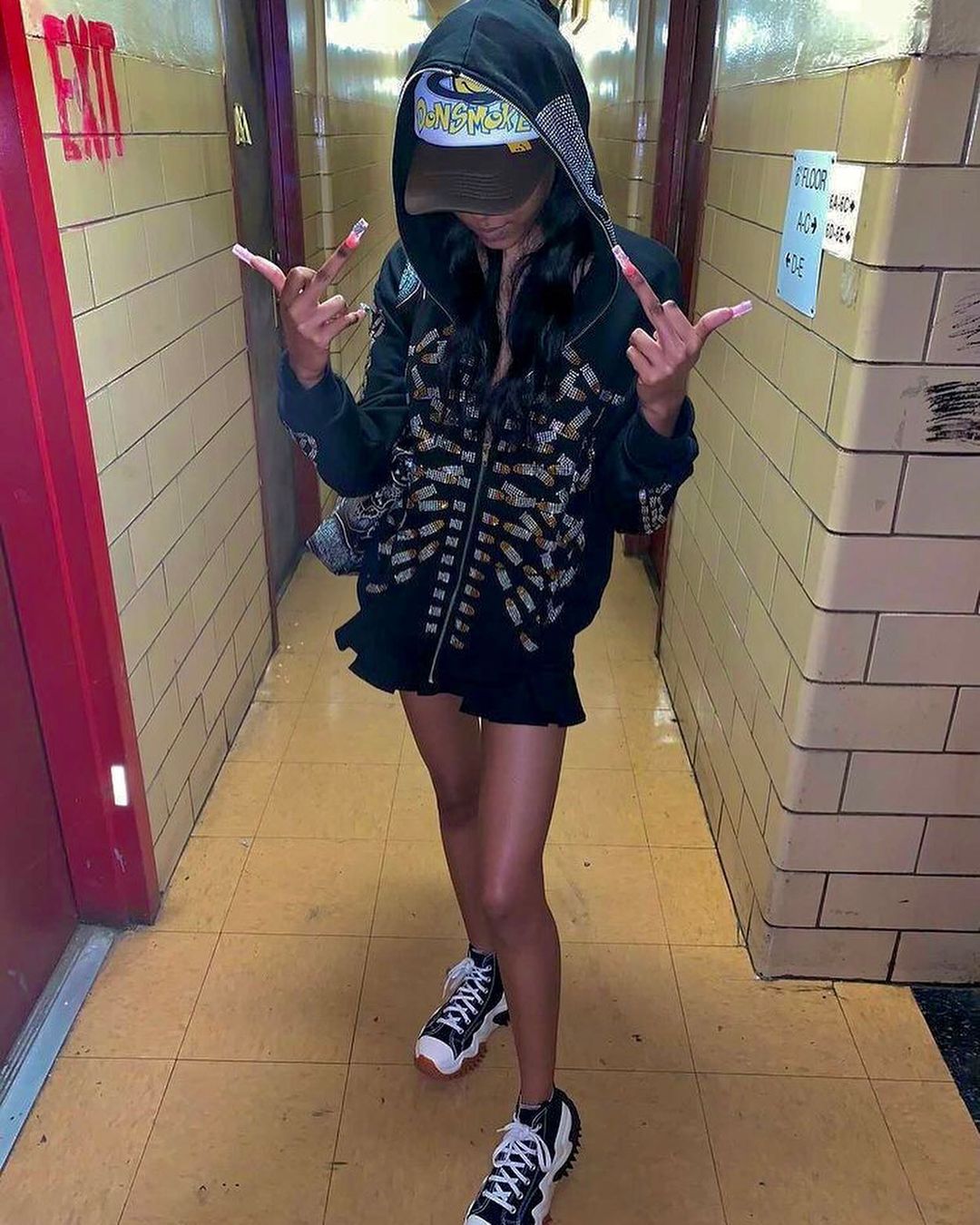 Rhinestone Skeleton Zip Up Hoodie