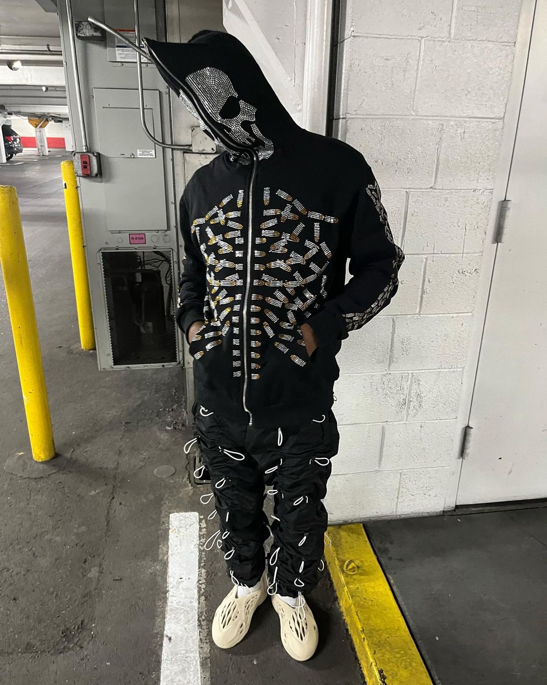 Rhinestone Skeleton Zip Up Hoodie
