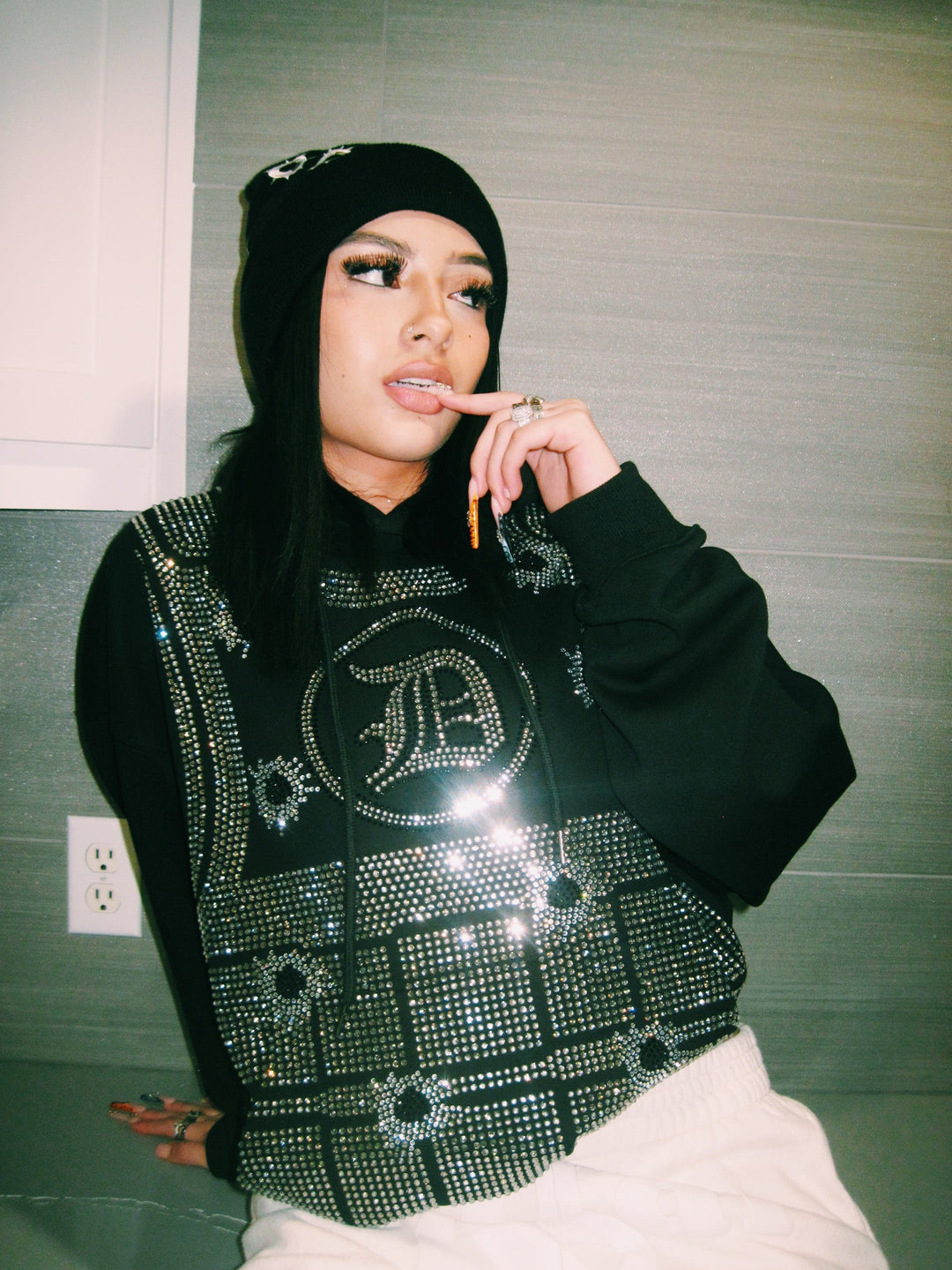 Logo Bullet Proof Rhinestone Hoodie