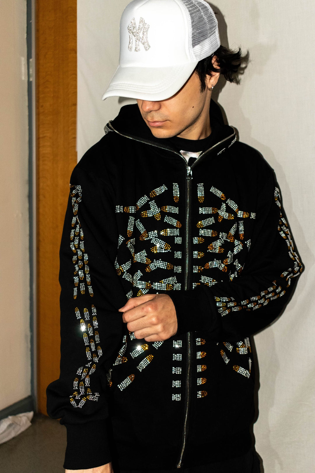 Rhinestone Skeleton Zip Up Hoodie
